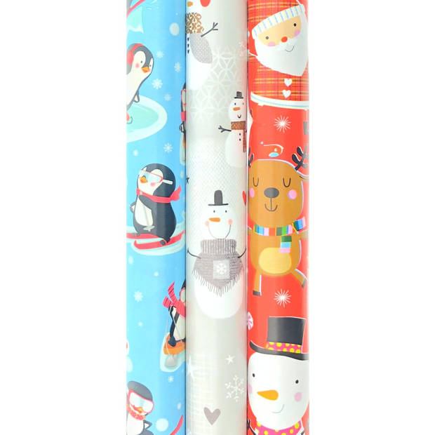 Noël 3 cadeaupapier - Kerstpapier inpakpapier voor Kinderen - 3 meter x 70 cm - 6 rollen