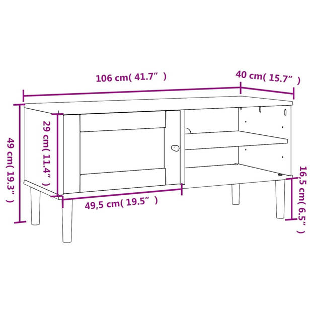 vidaXL Tv-meubel SENJA 106x40x49 cm rattan massief grenenhout zwart