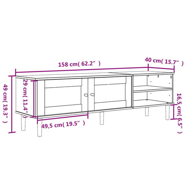 vidaXL Tv-meubel SENJA 158x40x49 cm rattan-look grenenhout bruin