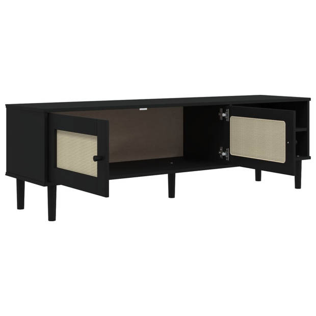vidaXL Tv-meubel SENJA 158x40x49 cm rattan-look massief grenen zwart