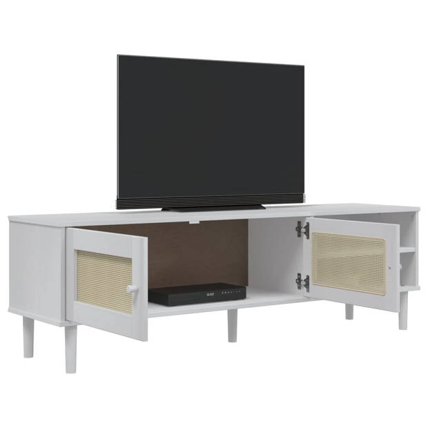 vidaXL Tv-meubel SENJA 158x40x49 cm rattan-look massief grenenhout wit