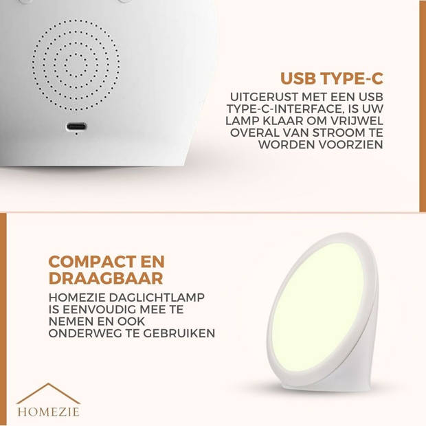 Homezie Daglichtlamp 10.000 lux UV-vrij 6 timers 3000-6500K Boost je energieniveau, focus & stemming!