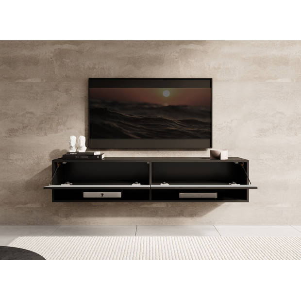 Meubella TV-Meubel Asino - Zwart Visgraat - 140 cm