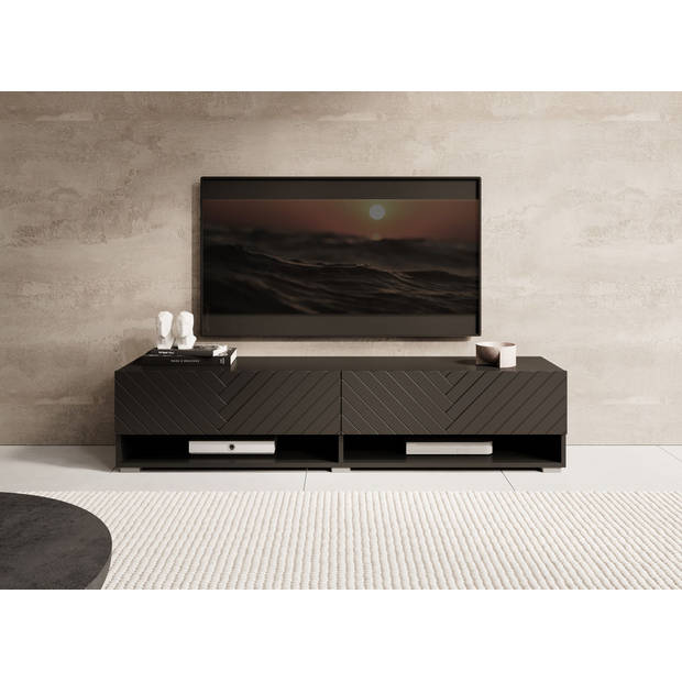 Meubella TV-Meubel Asino - Zwart Visgraat - 140 cm