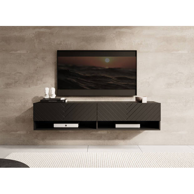 Meubella TV-Meubel Asino - Zwart Visgraat - 140 cm