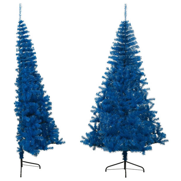 The Living Store Halve Kunstkerstboom - Blauw - 210 cm - PVC en staal - 605 takken