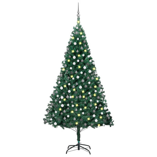 The Living Store-Kunstkerstboom-met-LED's-en-kerstballen-240-cm-groen - Kunstkerstboom