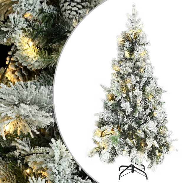 The Living Store Kerstboom Hinged - 225 cm - PVC/PE/steel - LEDs - Green - white