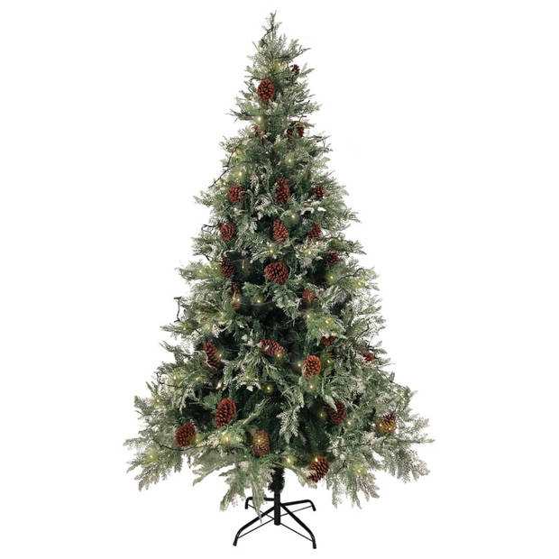 vidaXL Kerstboom met LED en dennenappels 195 cm PVC en PE groen en wit
