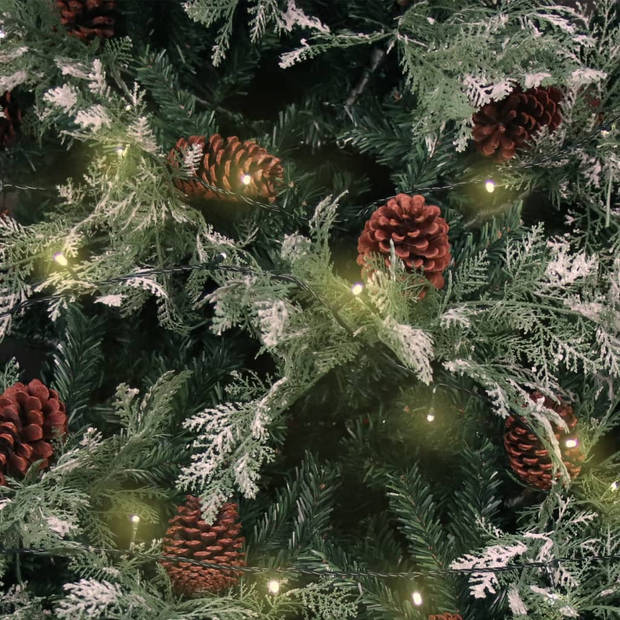 vidaXL Kerstboom met LED en dennenappels 120 cm PVC en PE groen en wit