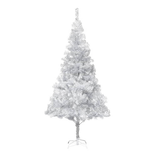 vidaXL Kunstkerstboom met verlichting en kerstballen 210 cm PET zilver