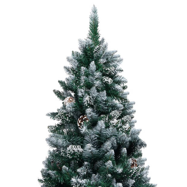 The Living Store Kunstkerstboom - Levensecht - Witte sneeuw - 210 cm - Inclusief dennenappels - LED-verlichting - Groen