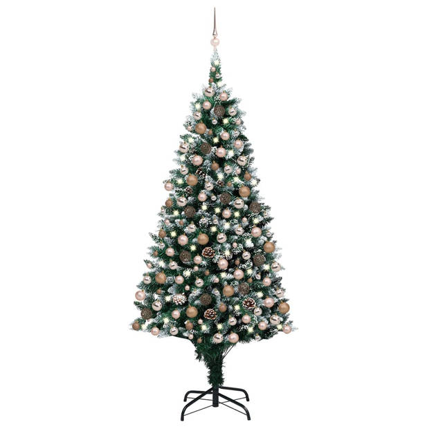 The Living Store Kunstkerstboom 240 cm - Levensecht - Met LED-verlichting - 300 LEDs - Groen/wit - Inclusief