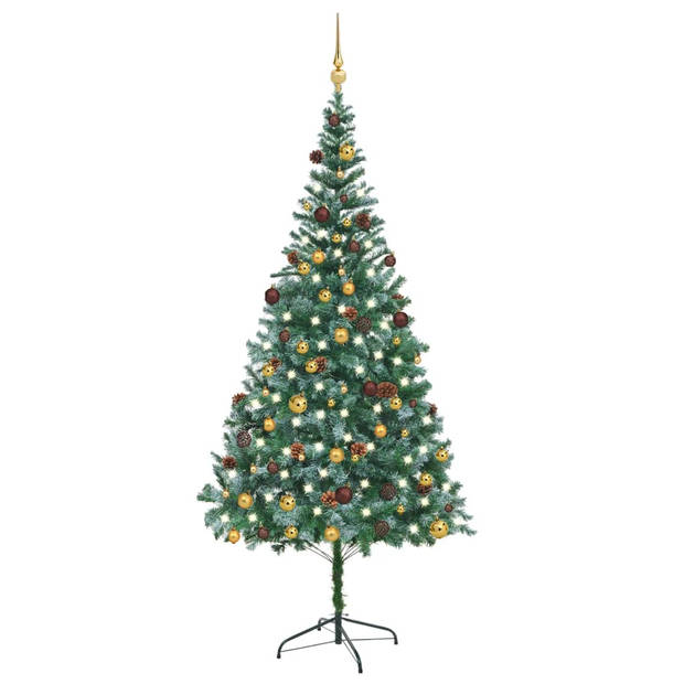 The Living Store Kunstkerstboom - 210 cm - Met 910 takken - 300 LEDs - Inclusief standaard - Met 28 dennenappels - Met