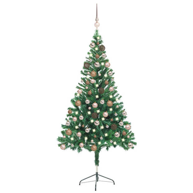 The Living Store Kunstboom - 150 cm - Groen - Met LED-verlichting en kerstballen
