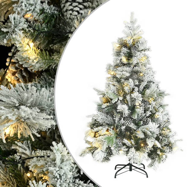 The Living Store Kerstboom - Scharnierend - 150 cm - LED-verlichting - Groen en wit