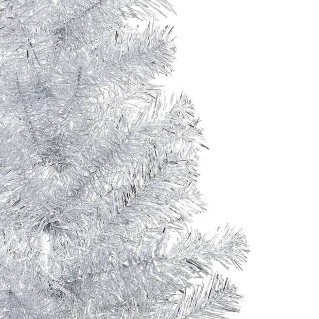 The Living Store Kunstkerstboom - Glanzend zilver - 150 cm - LED verlichting - Inclusief kerstballen en piek
