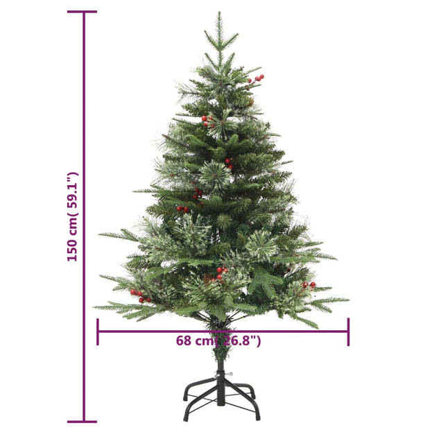 The Living Store Kerstboom PVC/PE - 150 cm - Met LED-verlichting - Scharnierende constructie