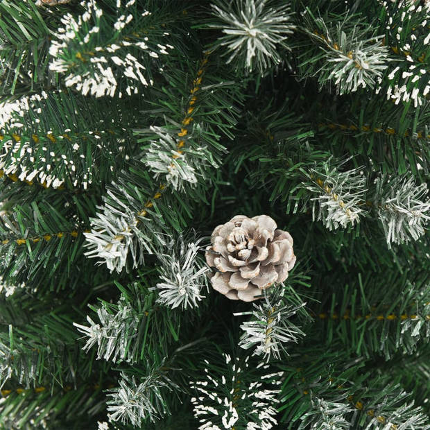 The Living Store Kerstboom Smal - 210 cm - Groen/Wit - Met Standaard - 20 dennenappels en 450 spitse uiteinden