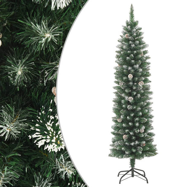 The Living Store Smalle Kerstboom - Groen en Wit - 150 cm - PVC en Staal