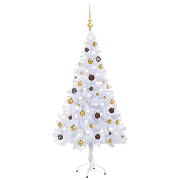 The Living Store Kunststof Kerstboom - 150 cm - Wit - 380 takken - Met 150 LEDs - Inclusief standaard -