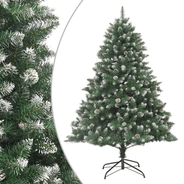 The Living Store Kerstboom Classic 180 cm - groen/wit PVC - scharnierconstructie - witte decoratiesneeuw - 32