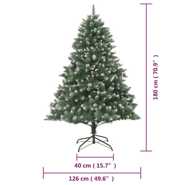 The Living Store Kerstboom Classic 180 cm - groen/wit PVC - scharnierconstructie - witte decoratiesneeuw - 32