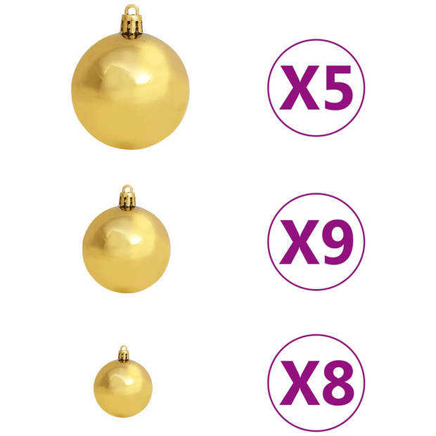 The Living Store Kerstballenset - Glanzend goud - matgoud en brons - 20x3cm/21x4cm/20x6cm - Met 150 LEDs en 8