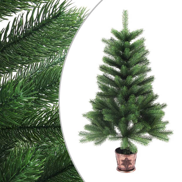 The Living Store Kerstboom Realistisch met Mand - 65 cm - PE takken - 135 takken - Met LED-verlichting
