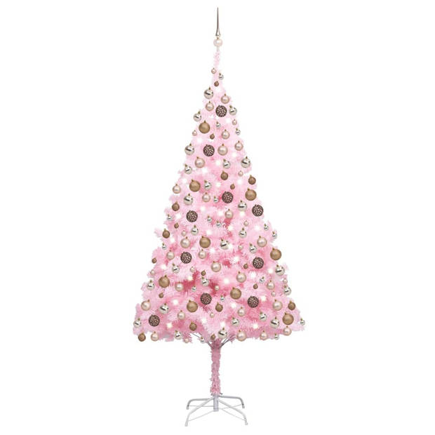 The Living Store Kerstboom Roze 210cm - PVC - LED-verlichting - Inclusief kerstballen en piek