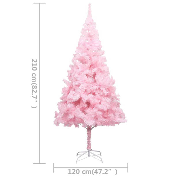 The Living Store Kerstboom Roze 210cm - PVC - LED-verlichting - Inclusief kerstballen en piek