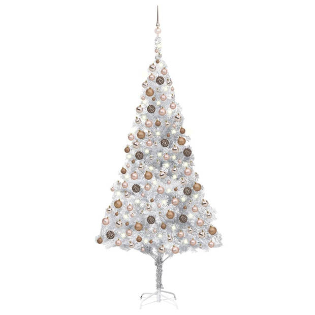 The Living Store Kunstkerstboom - Glanzend zilver - 240 cm - Met LED-verlichting - Inclusief kerstballen en piek