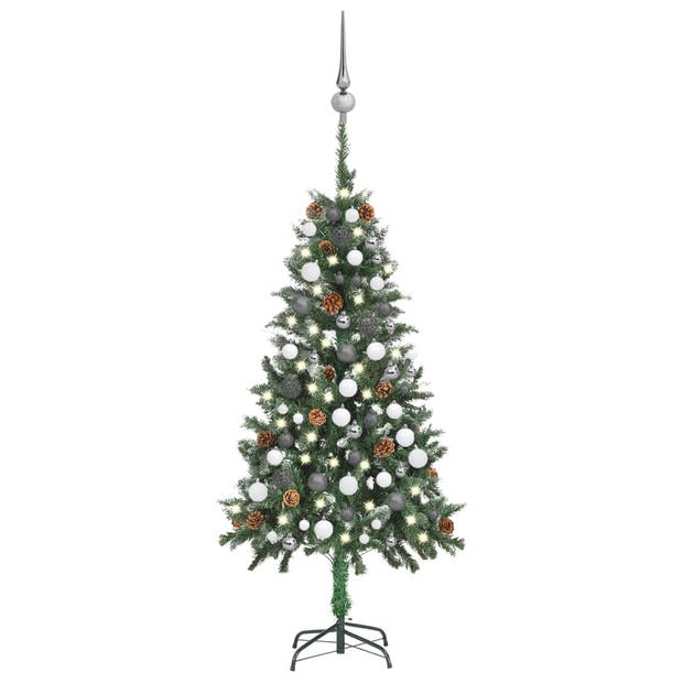 The Living Store Kunstkerstboom - 150 cm - met LED-verlichting - Groen en wit - PVC/IJzer/Kunststof