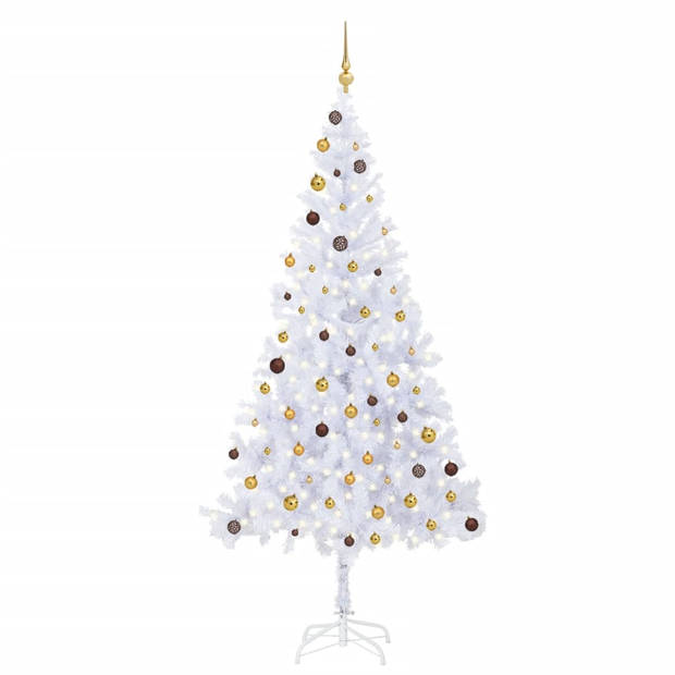 The Living Store Kerstboom Everest - Kunststof - 210cm hoog - Inclusief LED-verlichting en accessoires - Wit