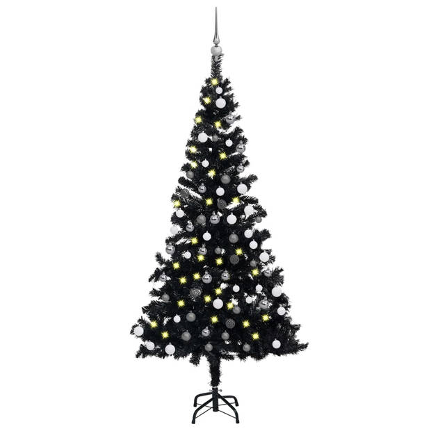 The Living Store Zwarte Kerstboom - Kunstboom 120cm - Met LED-verlichting