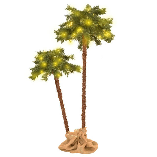The Living Store Kunstboom Palm - 105 cm - 180 cm - LED-verlichting - stabiele standaard - groen/bruin -