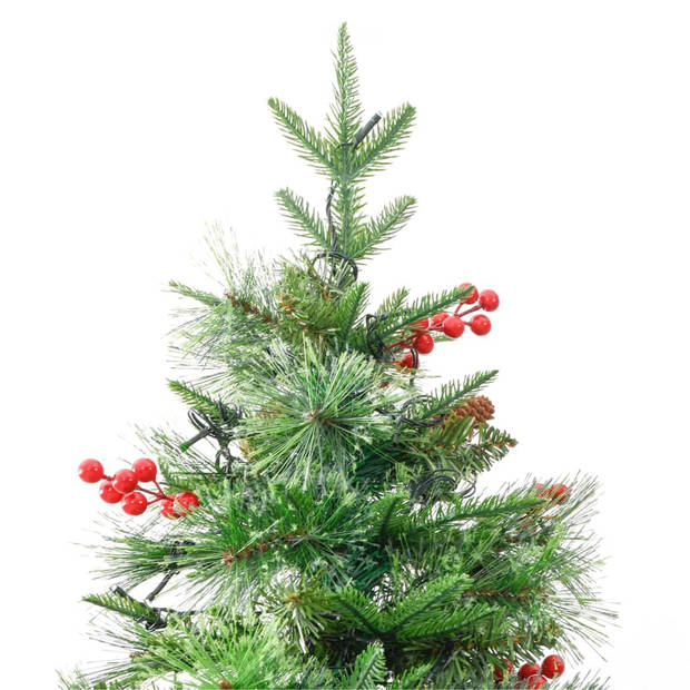 The Living Store Kerstboom Groen 195 cm - PVC/PE - Met LEDs en scharnierende constructie