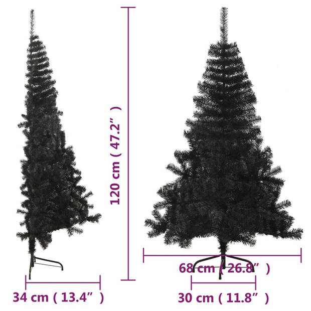 The Living Store Halfronde Kunstkerstboom - 120 cm - PVC/staal - Zwart