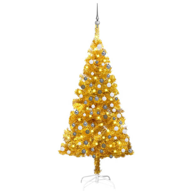 The Living Store Kunstkerstboom Glanzend Goud 120 cm - LED-verlichting - USB-aansluiting