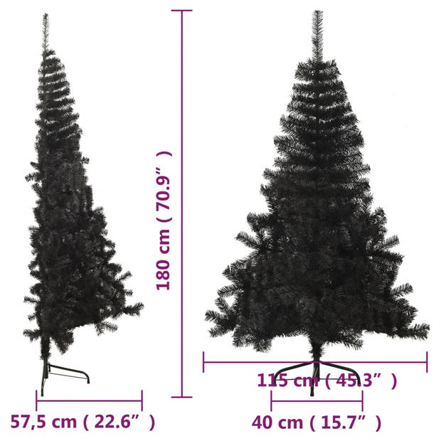 The Living Store Kunstkerstboom - Halfrond - 180 cm - PVC/staal - Zwart