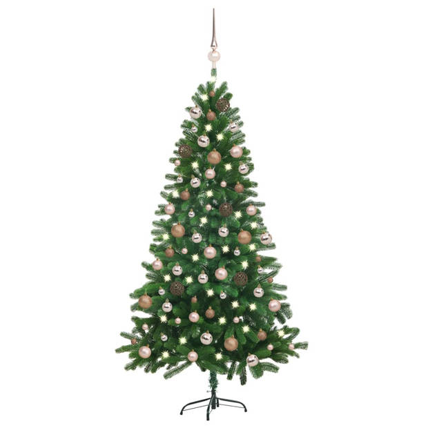 The Living Store Kunstkerstboom - 180 cm - Met 150 LEDs - Inclusief kerstballen - Groen