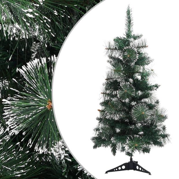 The Living Store Kerstboom Kunststof - 90 cm - PVC takken - Sneeuweffect - Stabiele basis - Herbruikbaar - Groen en wit