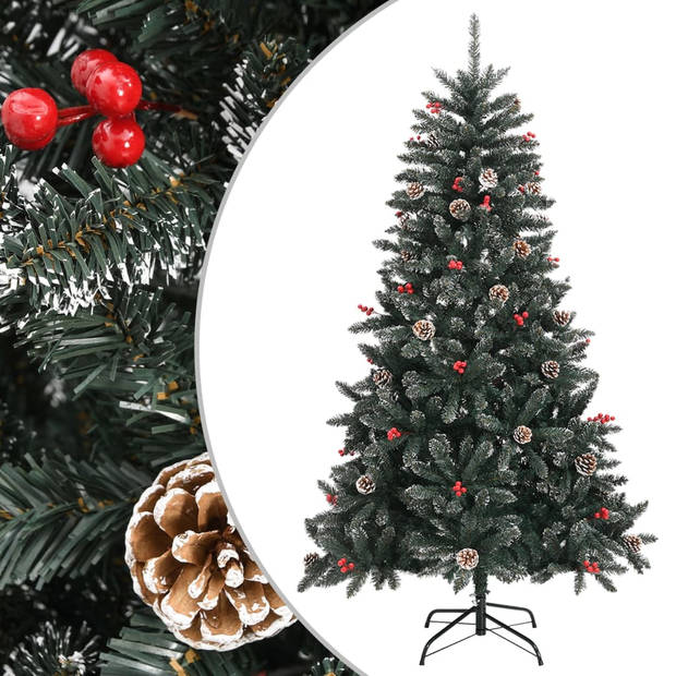 The Living Store Kunstkerstboom - Luxe Scharnierende 150 cm Groen-Witte PVC Boom - Volle Kerstboom met Decoratiesneeuw