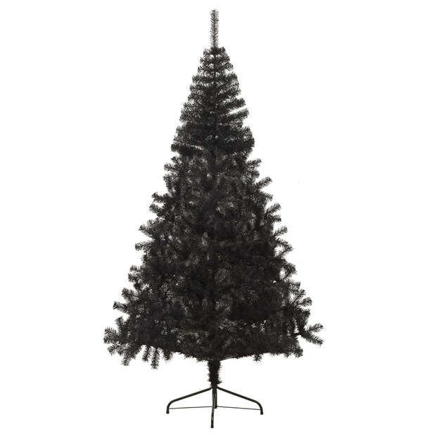 The Living Store Halve Kunstkerstboom - 210 cm hoogte - 120 cm maximale breedte - zwart - PVC en staal - 605 takken