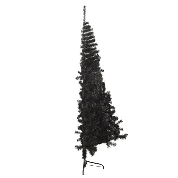 The Living Store Halve Kunstkerstboom - 210 cm hoogte - 120 cm maximale breedte - zwart - PVC en staal - 605 takken