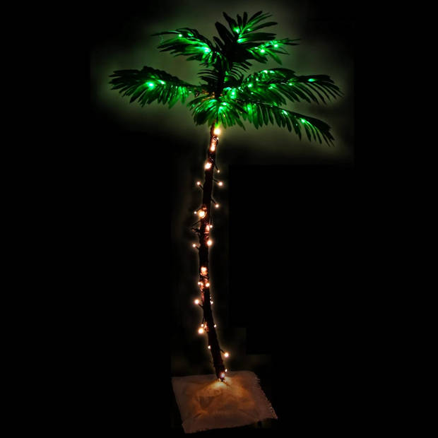 The Living Store LED-palmboom - 35 x 35 x 120 cm - 72 warmwitte LEDs - 8 lichteffecten - Rustieke uitstraling -