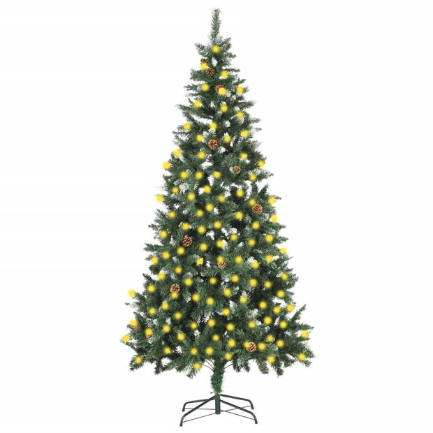 The Living Store Kunstkerstboom - 210 cm - Met LED-verlichting - Groen en wit