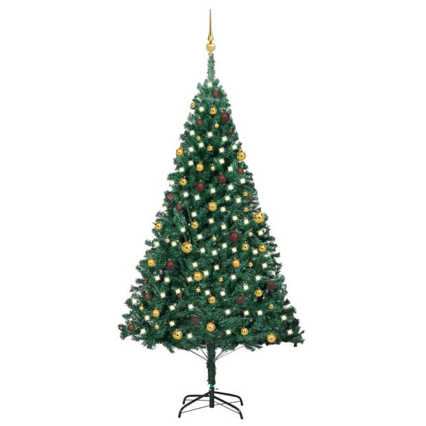 The Living Store-Kunstkerstboom-met-LED's-en-kerstballen-240-cm-groen - Kunstkerstboom