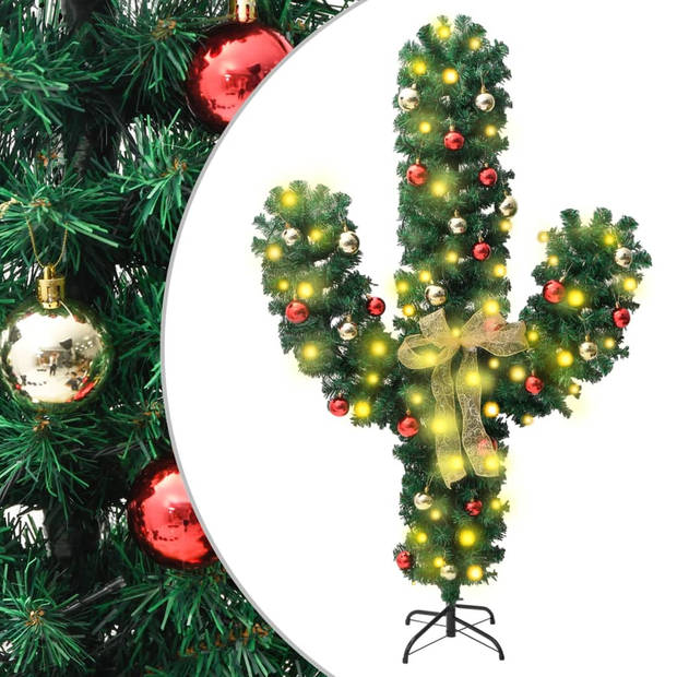 The Living Store kerstcactus Kunstplant - 150 cm - LED-lampjes - 8 lichteffecten - Groen