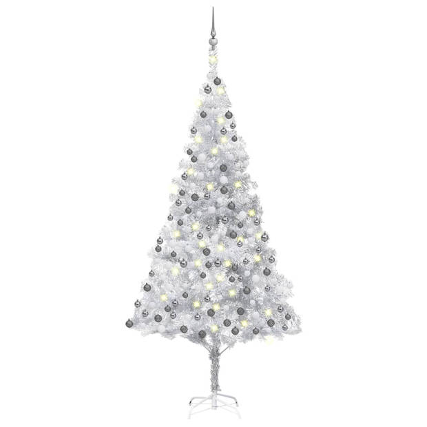 The Living Store Kunstkerstboom - Glanzend zilver - 210 cm hoog - 120 cm diameter - Met LED-verlichting en